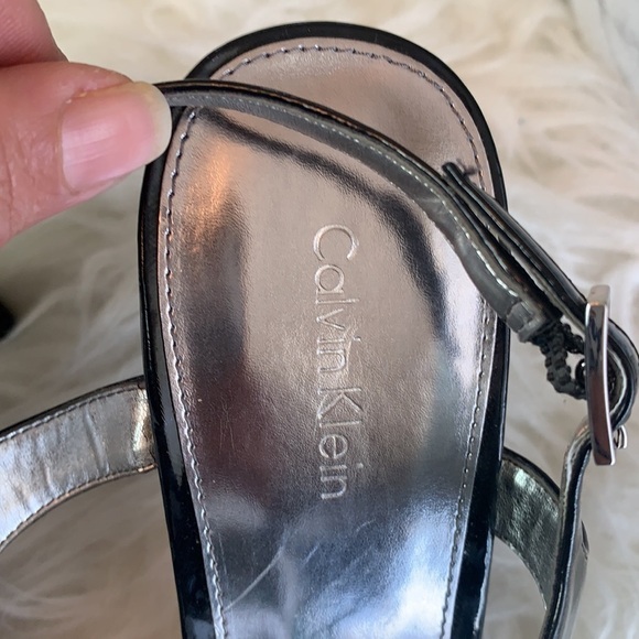 Calvin Klein Women’s Black Patent Open Toe Pumps Size 8 US - Picture 6 of 14